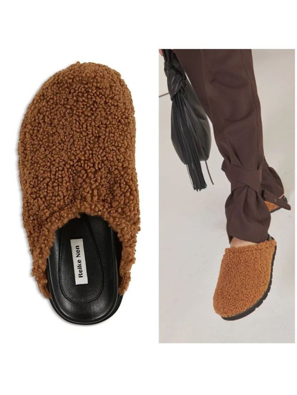 Reike Nen Faux Fur Slip On Slide Flat Loafers CLOGS Size 7 Cognac Brown NEW $440